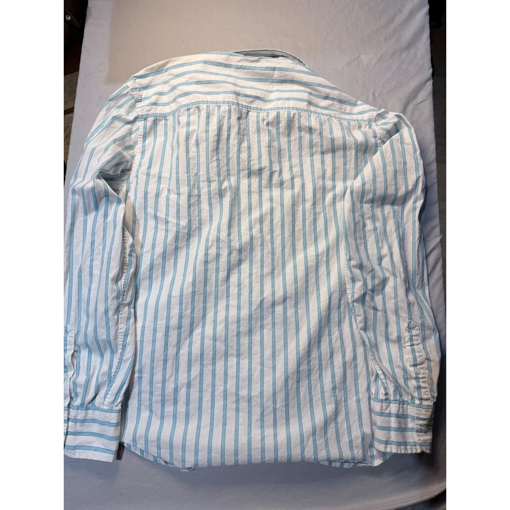 Aeropostale Mens Long Sleeve Button Down Shirt Blue White Striped Large A87 Logo - Picture 5 of 5
